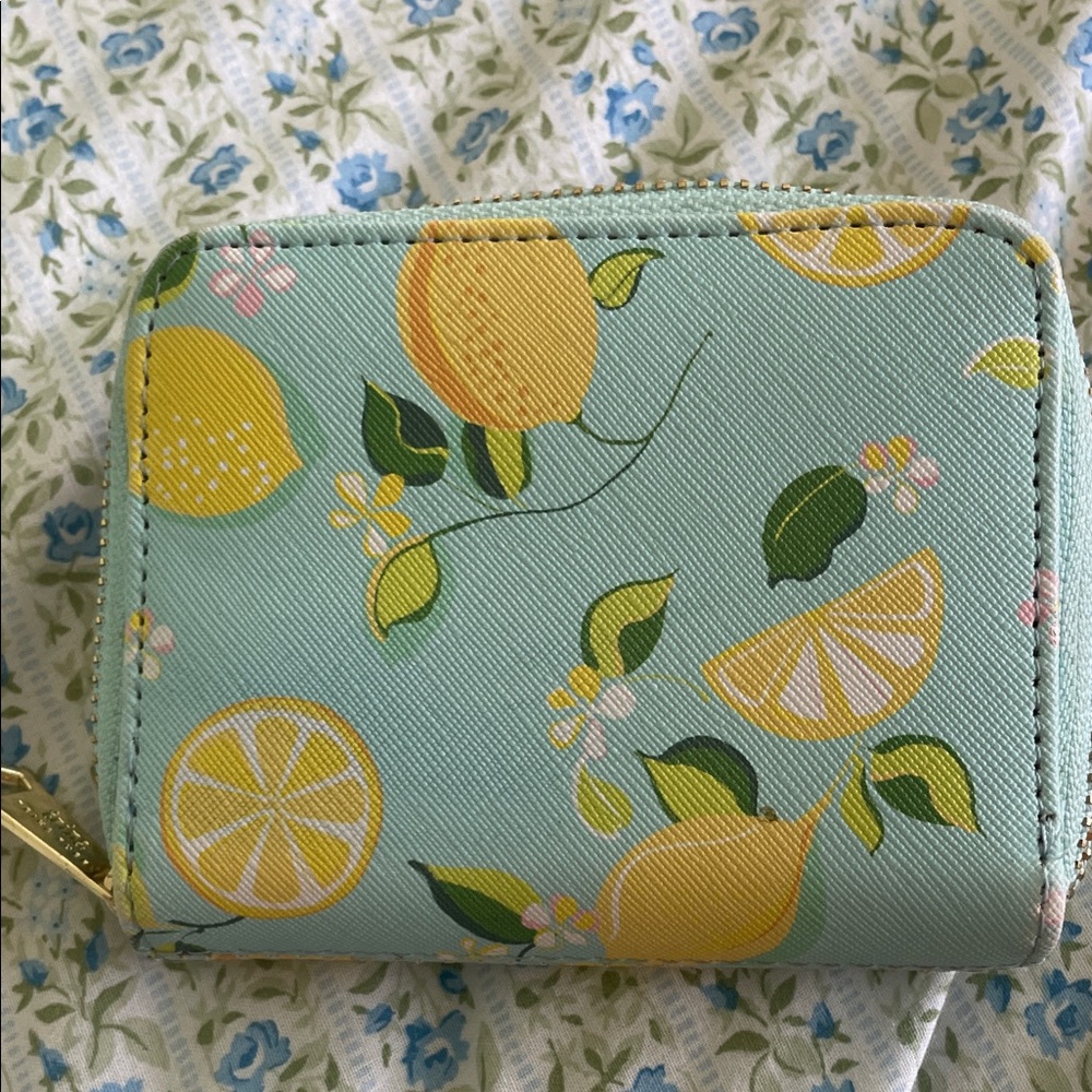 Trina Turk Lemon Print Tote bag and wallet- Blue and Yellow - Picture 12 of 16